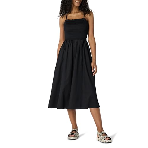 Amazon Essentials Damen Regular-Fit-Midikleid aus Baumwollsatin mit Gesmoktem Mieder, Schwarz, XS Amazon Essentials Damen Regular-Fit-Midikleid aus Baumwollsatin mit Gesmoktem Mieder, Schwarz, XS von Amazon Essentials
