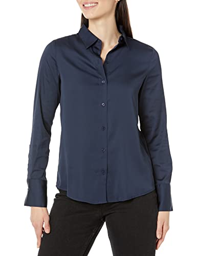 Amazon Essentials Damen Regular-Fit Satinbluse Knopfleiste (In Übergröße Erhältlich), Marineblau, S von Amazon Essentials