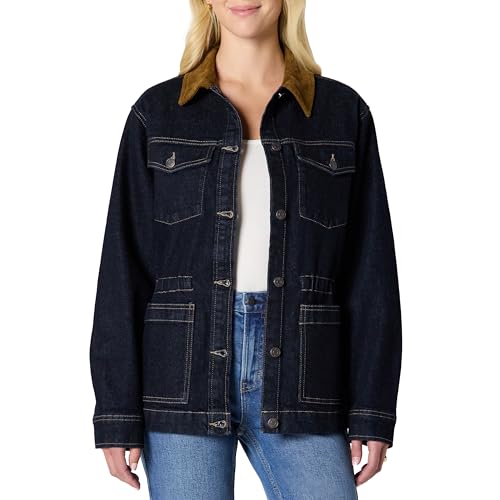 Amazon Essentials Damen Regular-Fit Sneaker-Jacke Denim Mit Geringem Stretchanteil Eng Anliegende Taille, Auswaschen, XL von Amazon Essentials