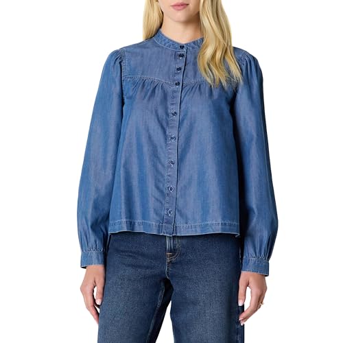 Amazon Essentials Damen Relaxed-Fit Langärmlige Jeansbluse Chambray, Klassische Mittlere Waschung, M von Amazon Essentials