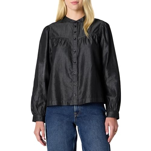 Amazon Essentials Damen Relaxed-Fit Langärmlige Jeansbluse Chambray, Schwarze Waschung, XL von Amazon Essentials