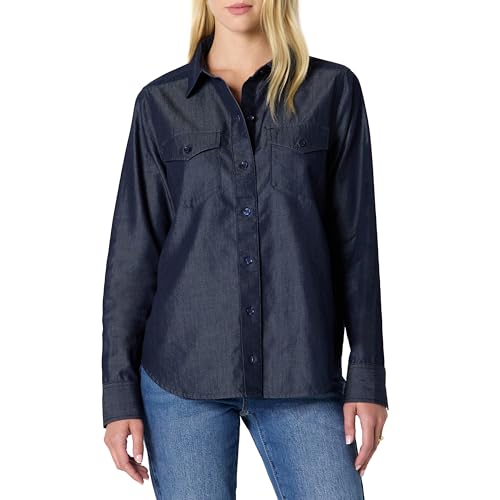 Amazon Essentials Damen Relaxed-Fit Langärmliges Hemd Denim-Chambray Knopfleiste, Auswaschen, XXL von Amazon Essentials