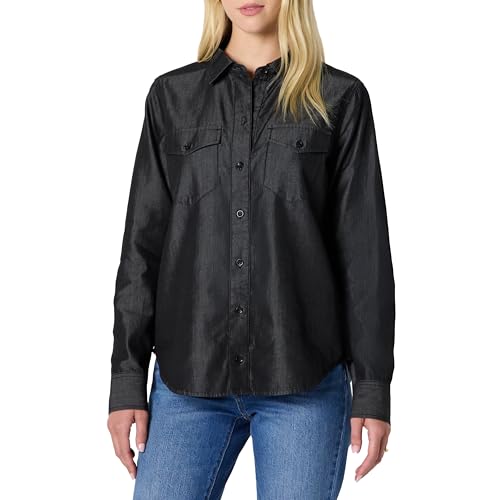Amazon Essentials Damen Relaxed-Fit Langärmliges Hemd Denim-Chambray Knopfleiste, Schwarze Waschung, S von Amazon Essentials