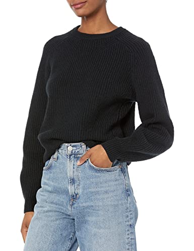 Amazon Essentials Damen Rippstrick-Pullover mit Rundhalsausschnitt, Schwarz, XS von Amazon Essentials