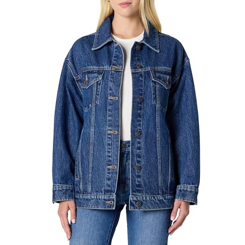 Amazon Essentials Damen Robuste Trucker-Jacke Denim In Übergröße, Mittelblau Vintage, M von Amazon Essentials