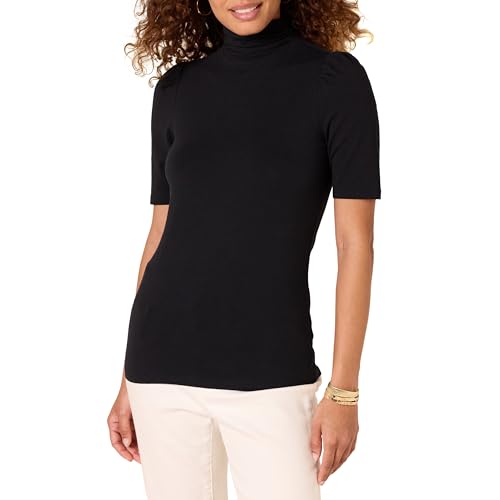 Amazon Essentials Damen Rollkragenshirt Mit Drapierten Puffärmeln Aus Baumwollmodal, Schwarz, XS Amazon Essentials Damen Rollkragenshirt Mit Drapierten Puffärmeln Aus Baumwollmodal, Schwarz, XS von Amazon Essentials