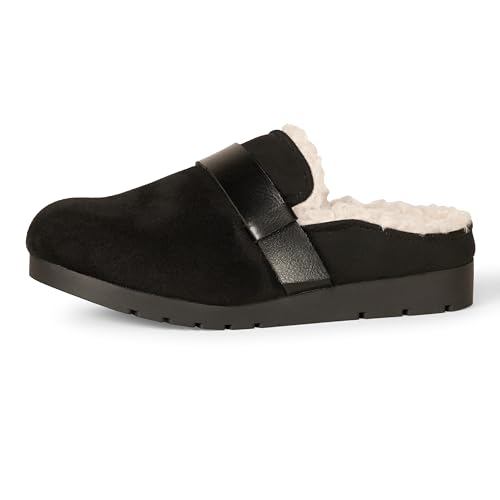 Amazon Essentials Damen Rückenfreie Pantolette Aus Lammfell Mit Memory-Schaum, Schwarz Mikro Wildleder, 36 EU von Amazon Essentials