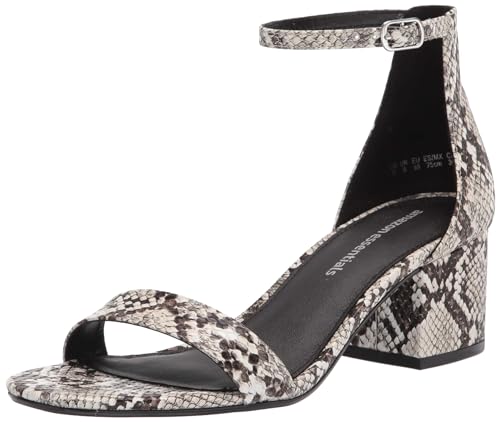 Amazon Essentials Damen Sandale mit Absatz und Zwei Riemchen, Schwarz Weiß Schlangenhautoptik, 38.5 EU Weit von Amazon Essentials