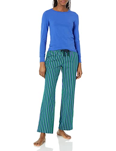 Amazon Essentials Damen Schlaf-Set leichte Flanellhose und langärmeliges-T-Shirt (in Übergröße erhältlich), Blau Grün Streifen, 6XL Große Größen von Amazon Essentials