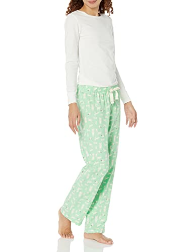 Amazon Essentials Damen Schlaf-Set leichte Flanellhose und langärmeliges-T-Shirt (in Übergröße erhältlich), Minzgrün Waldtiere, 3XL Große Größen von Amazon Essentials