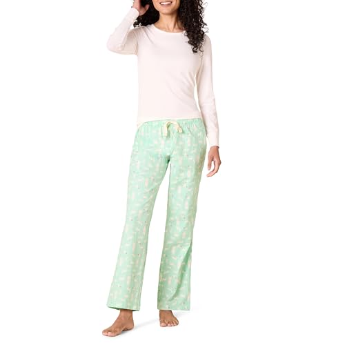 Amazon Essentials Damen Langärmeliges Strickoberteil und leichte Flanell-Pyjamahose - Auslauffarben, Minzgrün Waldtiere, XXL Große Größen von Amazon Essentials