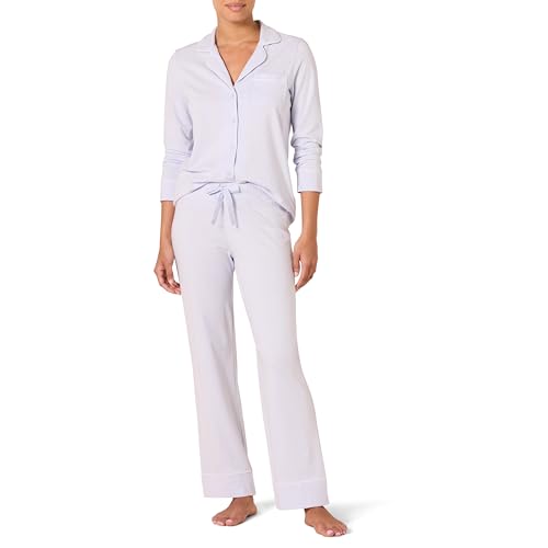Amazon Essentials Damen Schlafanzug-Set Baumwollmodal langärmliges Hemd und Lange Hose, Blassblau, XXL von Amazon Essentials