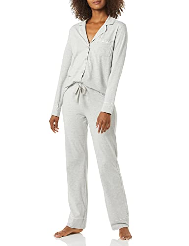 Amazon Essentials Damen Schlafanzug-Set Baumwollmodal langärmliges Hemd und Lange Hose, Grau Meliert, XXL Große Größen von Amazon Essentials