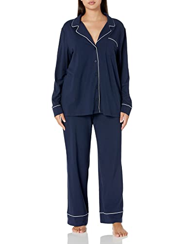 Amazon Essentials Damen Schlafanzug-Set Baumwollmodal langärmliges Hemd und Lange Hose, Marineblau, XS von Amazon Essentials