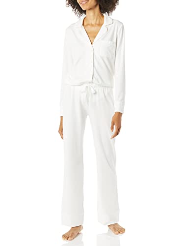 Amazon Essentials Damen Schlafanzug-Set Baumwollmodal langärmliges Hemd und Lange Hose, Weiß, 3XL Große Größen von Amazon Essentials