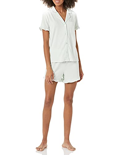 Amazon Essentials Damen Schlafanzug-Set aus Baumwoll-Modal mit Paspelierung (in Übergröße erhältlich), Jadegrün, M von Amazon Essentials