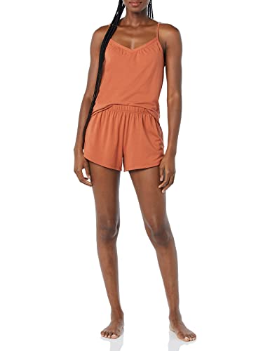 Amazon Essentials Damen Schlafanzug aus Jersey-Strick mit Trägerhemdchen und Shorts, Terrakotta, XXS von Amazon Essentials
