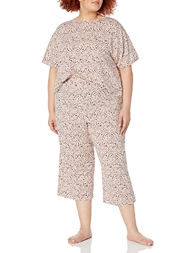Amazon Essentials Damen Schlafanzug aus Jersey-Strick - Auslauffarben, Beige Leopardenmuster, XL Große Größen von Amazon Essentials