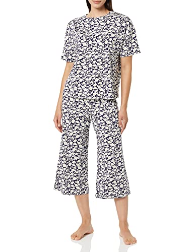 Amazon Essentials Damen Schlafanzug aus Strickjersey (in Übergröße erhältlich), Marineblau Silhouette mit Blumen, XS von Amazon Essentials