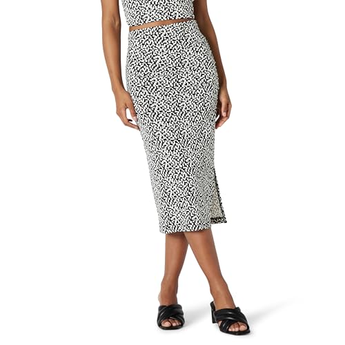 Amazon Essentials Damen Figurbetonter Rock aus mattem Jersey mit Raffung (Top separat erhältlich), Schwarz Elfenbein Geometrisch, L von Amazon Essentials