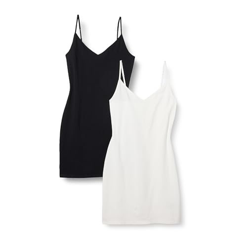 Amazon Essentials Damen Schmal Geschnittenes Schlupfkleid Aus Baumwolle Mit Lagen, 2er-Pack, Schwarz/Weiß, L von Amazon Essentials