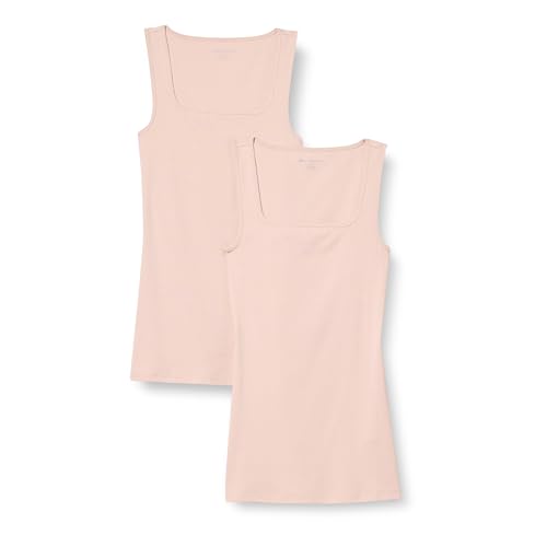 Amazon Essentials Damen Schmal Geschnittenes Tanktop Mit Quadratischem Ausschnitt, 2er-Pack, Hellbeige, XXL von Amazon Essentials