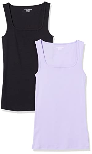 Amazon Essentials Damen Schmal Geschnittenes Tanktop Mit Quadratischem Ausschnitt, 2er-Pack, Schwarz/Lavendel, M von Amazon Essentials