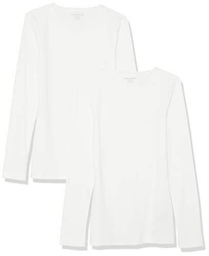 Amazon Essentials Damen Schmal geschnittenes Oberteil mit Langen Ärmeln und Rundhalsausschnitt aus Rippstrick (in Übergröße erhältlich), 2er-Pack, Weiß, XXL von Amazon Essentials