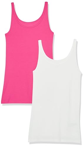 Amazon Essentials Damen Schmal geschnittenes Tanktop mit dünnem Trägern, 2er-Pack, Dunkelrosa/Weiß, S von Amazon Essentials