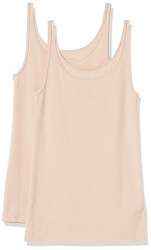 Amazon Essentials Damen Schmal geschnittenes Tanktop mit dünnem Trägern, 2er-Pack, Hellbeige, M von Amazon Essentials