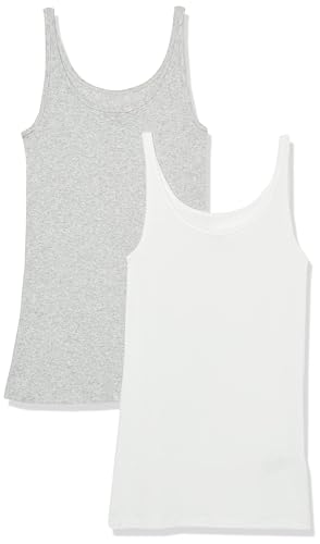 Amazon Essentials Damen Schmal geschnittenes Tanktop mit dünnem Trägern, 2er-Pack, Hellgrau Meliert/Weiß, M von Amazon Essentials