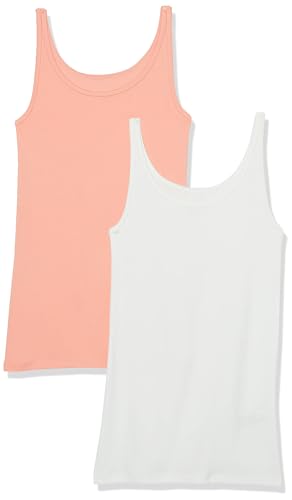 Amazon Essentials Damen Schmal geschnittenes Tanktop mit dünnem Trägern, 2er-Pack, Korallenrosa/Weiß, M von Amazon Essentials