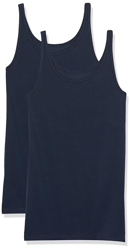 Amazon Essentials Damen Schmal geschnittenes Tanktop mit dünnem Trägern, 2er-Pack, Marineblau, XS von Amazon Essentials