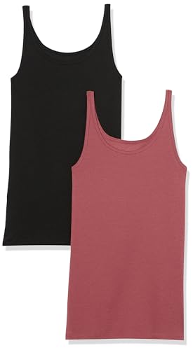 Amazon Essentials Damen Schmal geschnittenes Tanktop mit dünnem Trägern, 2er-Pack, Pflaume/Schwarz, L von Amazon Essentials
