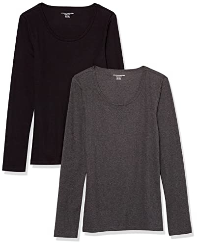 Amazon Essentials Damen Gerippter Pullover mit geripptem U-Ausschnitt mit schmaler Passform (erhältlich in Übergröße), 2er-Pack, Dunkelgrau Meliert/Schwarz, XL von Amazon Essentials