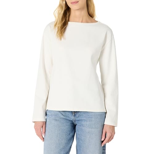 Amazon Essentials Damen Schweres Langarm-Top mit U-Boot-Ausschnitt aus 100 % Baumwolle, Eierschalenweiß, L von Amazon Essentials
