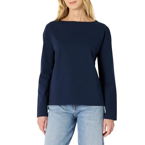 Amazon Essentials Damen Schweres Langarm-Top mit U-Boot-Ausschnitt aus 100 % Baumwolle, Marineblau, L von Amazon Essentials