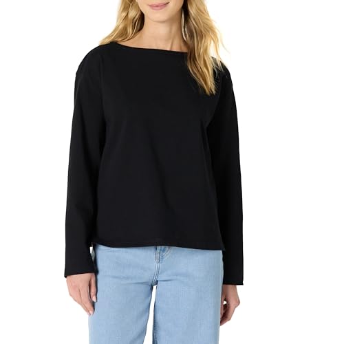 Amazon Essentials Damen Schweres Langarm-Top mit U-Boot-Ausschnitt aus 100 % Baumwolle, Schwarz, XL von Amazon Essentials