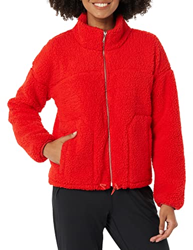 Amazon Essentials Damen Sherpa-Fleecejacke Mit Reißverschluss Und Stehkragen, Mohnrot, L von Amazon Essentials