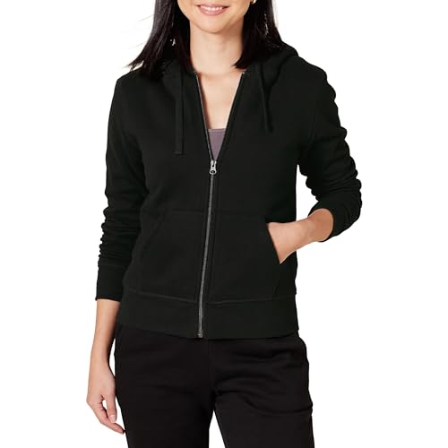 Amazon Essentials Damen Sherpa-gefütterte Fleece-Kapuzenjacke mit durchgehendem Reißverschluss (erhältlich in Übergröße), Schwarz, XS von Amazon Essentials