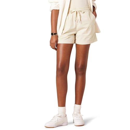 Amazon Essentials Damen Short aus Stretch-Baumwolle mit mittelhoher Taille und lockerer Passform zum Hineinschlüpfen, Beige, S von Amazon Essentials