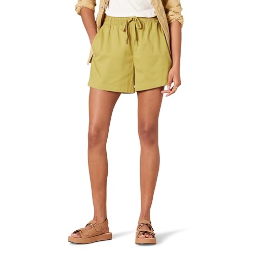 Amazon Essentials Damen Short aus Stretch-Baumwolle mit mittelhoher Taille und lockerer Passform zum Hineinschlüpfen, Dunkelgelb, XS von Amazon Essentials