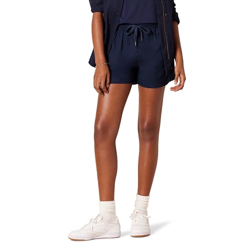 Amazon Essentials Damen Short aus Stretch-Baumwolle mit mittelhoher Taille und lockerer Passform zum Hineinschlüpfen, Marineblau, XL von Amazon Essentials