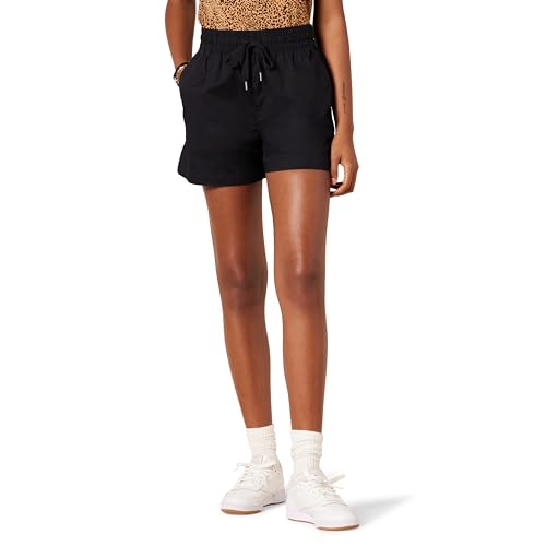 Amazon Essentials Damen Short aus Stretch-Baumwolle mit mittelhoher Taille und lockerer Passform zum Hineinschlüpfen, Schwarz, XXL von Amazon Essentials