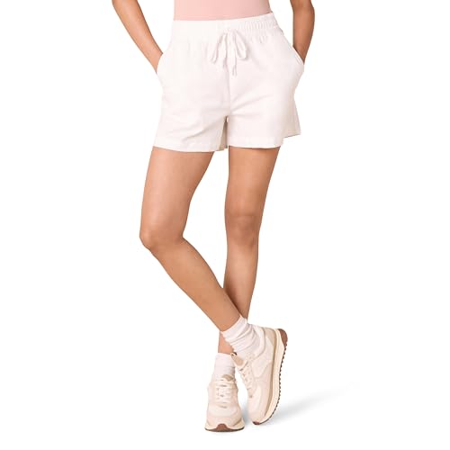 Amazon Essentials Damen Short aus Stretch-Baumwolle mit mittelhoher Taille und lockerer Passform zum Hineinschlüpfen, Weiß, L von Amazon Essentials