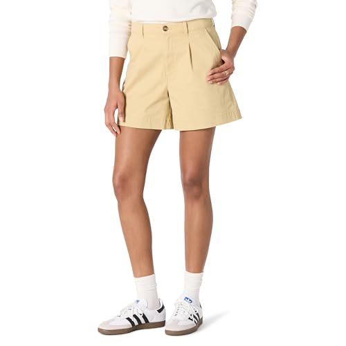 Amazon Essentials Damen Hoch geschnittene, Relaxed-Fit-A-Linien-Shorts mit Elastischem Rücken, Bräunen, 40-42 von Amazon Essentials
