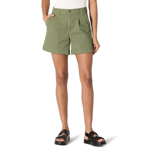 Amazon Essentials Damen Relaxed-Fit-Shorts mit hoher Taille und elastischem Rückenteil, Dunkles Olivgrün, 40 von Amazon Essentials