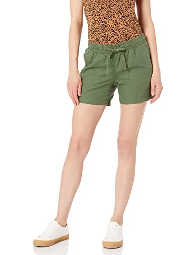 Amazon Essentials Damen Shorts Mit Kordelzug Aus Einer Leinenmischung Mit 13 cm Innennaht (Erhältlich In Übergrößen), Armeegrün, M von Amazon Essentials