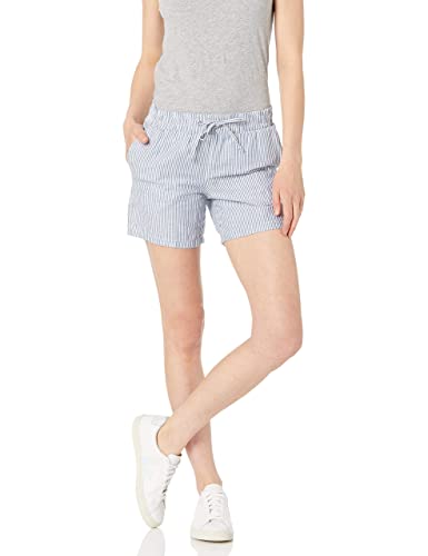 Amazon Essentials Damen Shorts aus Leinengemisch mit Zugband und 12,7 cm Innenbeinlänge (in Übergröße erhältlich), Blau Weiß Streifen, L von Amazon Essentials