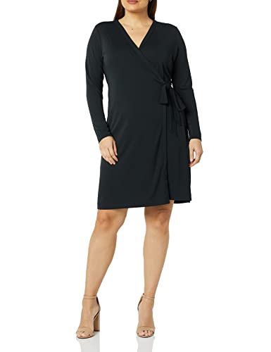 Amazon Essentials Damen Signature-Wickelkleid Mit Langen Ärmeln, Schwarz, XXL von Amazon Essentials
